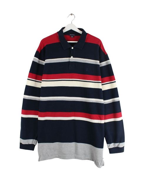 Nautica Striped Langarm Polo Schwarz 3XL