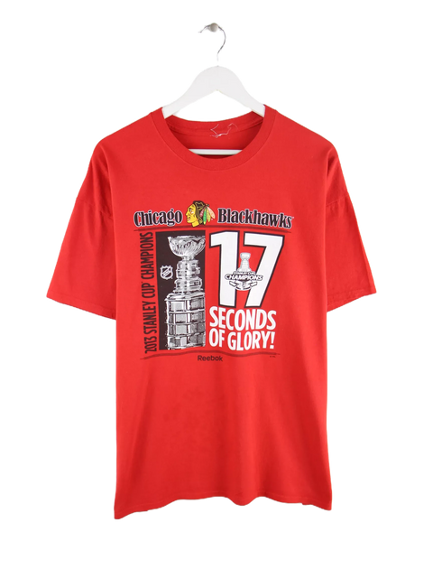 Reebok 2013 NHL Chicago Blackhawks Stanley Cup Print T-Shirt Rot XL