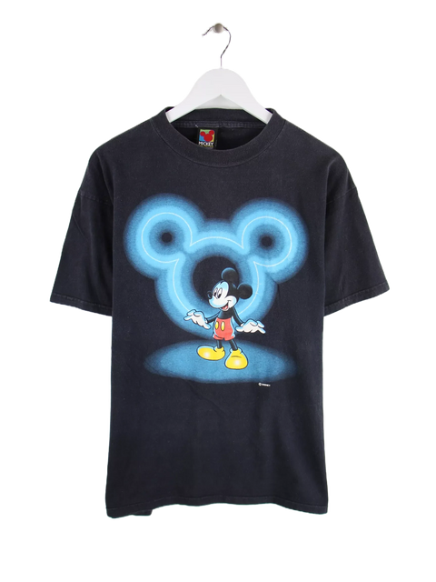 Disney 90s Vintage Mickey Mouse Neon Print T-Shirt Schwarz L