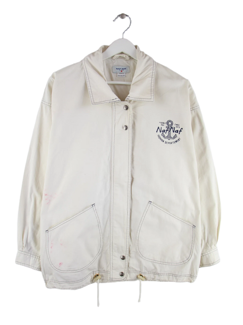 Naf Naf League 90s Vintage Contrast Stitch Back Print Leichte Jacke Beige M