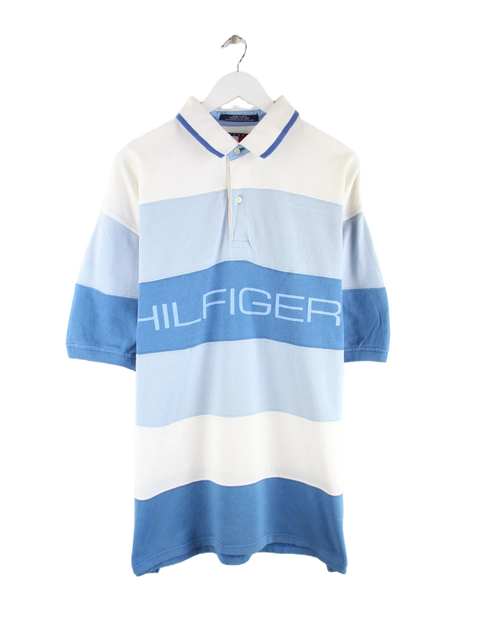 Tommy Hilfiger 90s Vintage Spellout Stripe Polo Blau XXL