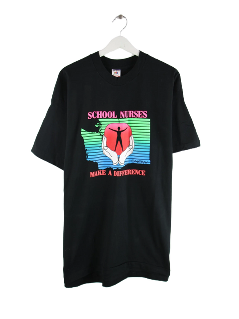 Fruit of the Loom 90s Vintage School Nurses Print T-Shirt Schwarz XXL