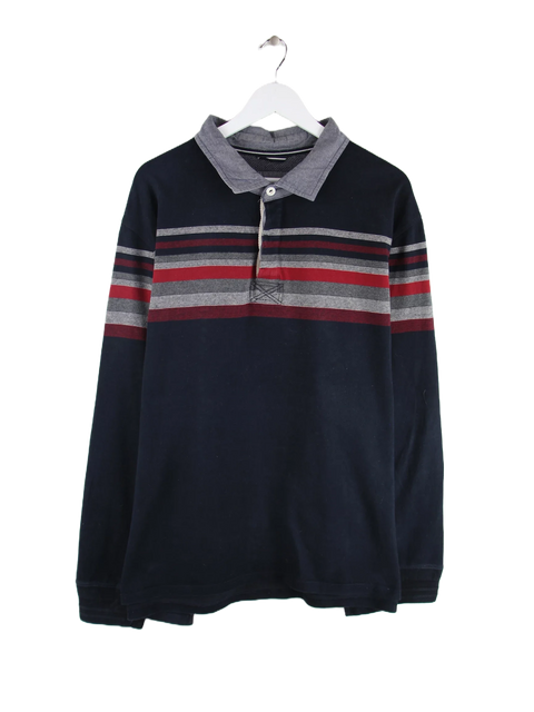 Vintage Langarm Stripe Polo Blau 3XL
