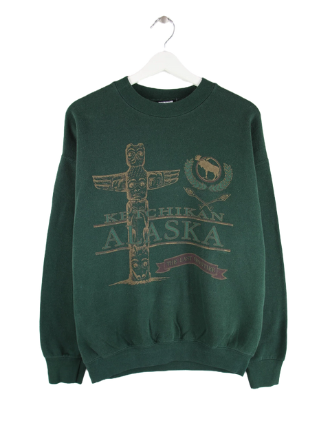 Fruit of the Loom 90s Vintage Ketchikan Alaska Print Sweater Grün L