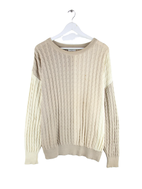 Valentino 90s Vintage Cable Knit Pattern Pullover Beige XL