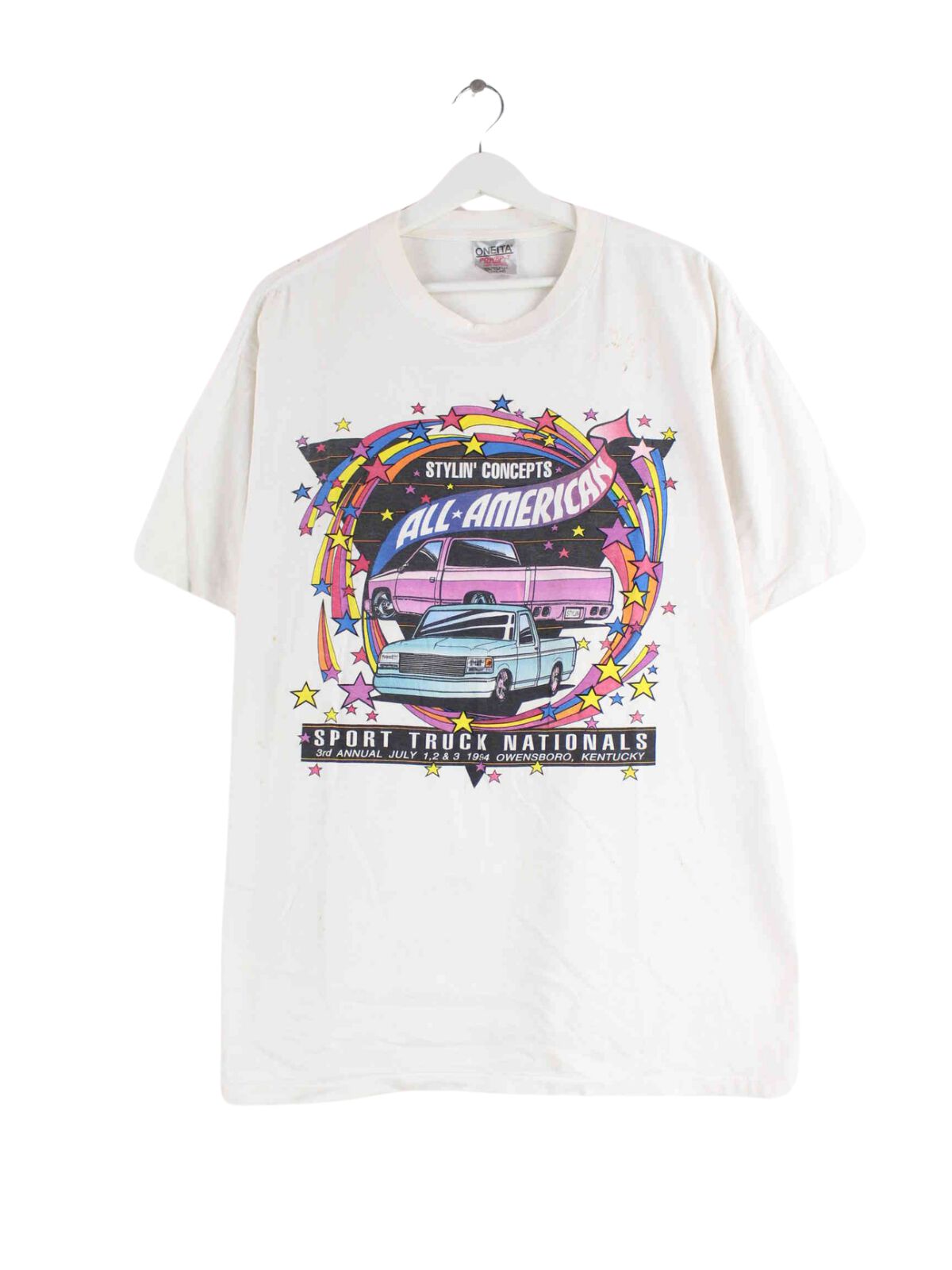 Oneita 1994 Truck Print T-Shirt Weiß XL (front image)