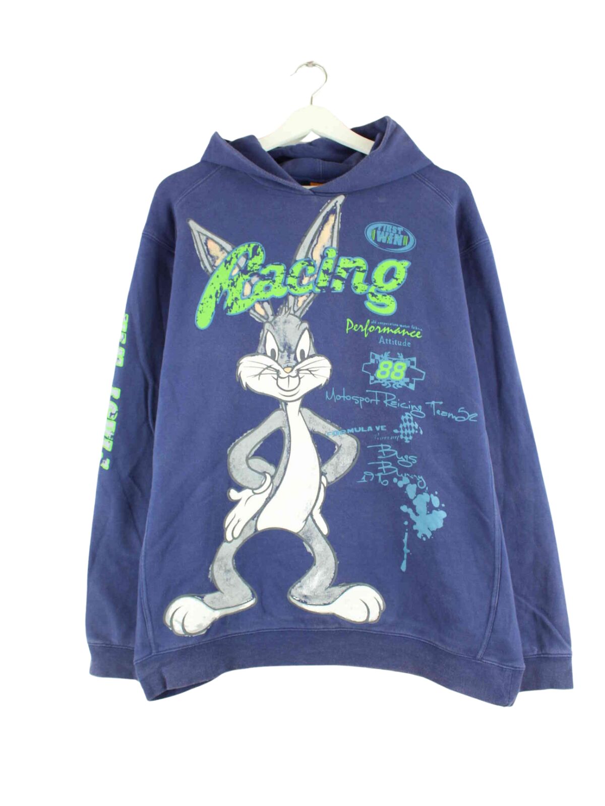 Looney Tunes y2k Bugs Bunny Racing Print Hoodie Blau (front image)