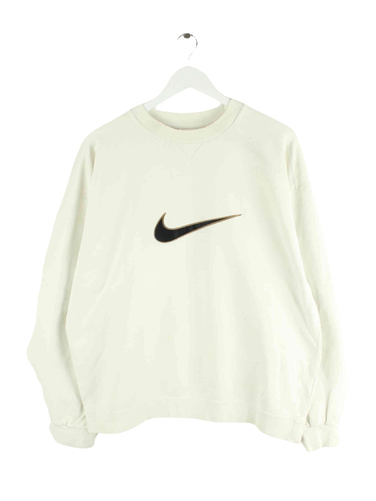 Nike 90s Vintage Embroidered Big Swoosh Sweater Beige L (front image)