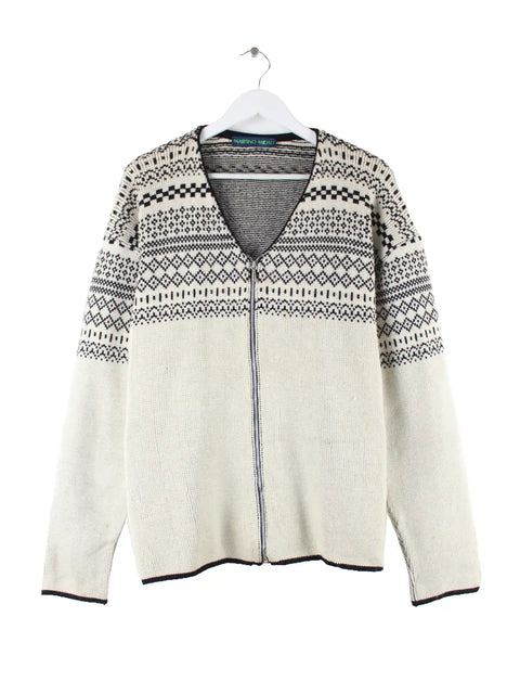 Vintage Damen 90s Pattern Woll Strickjacke Beige XL