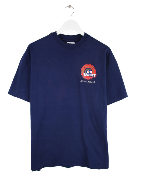 Hanes 90s Vintage Fire Rescue Print Single Stitch T-Shirt Blau L