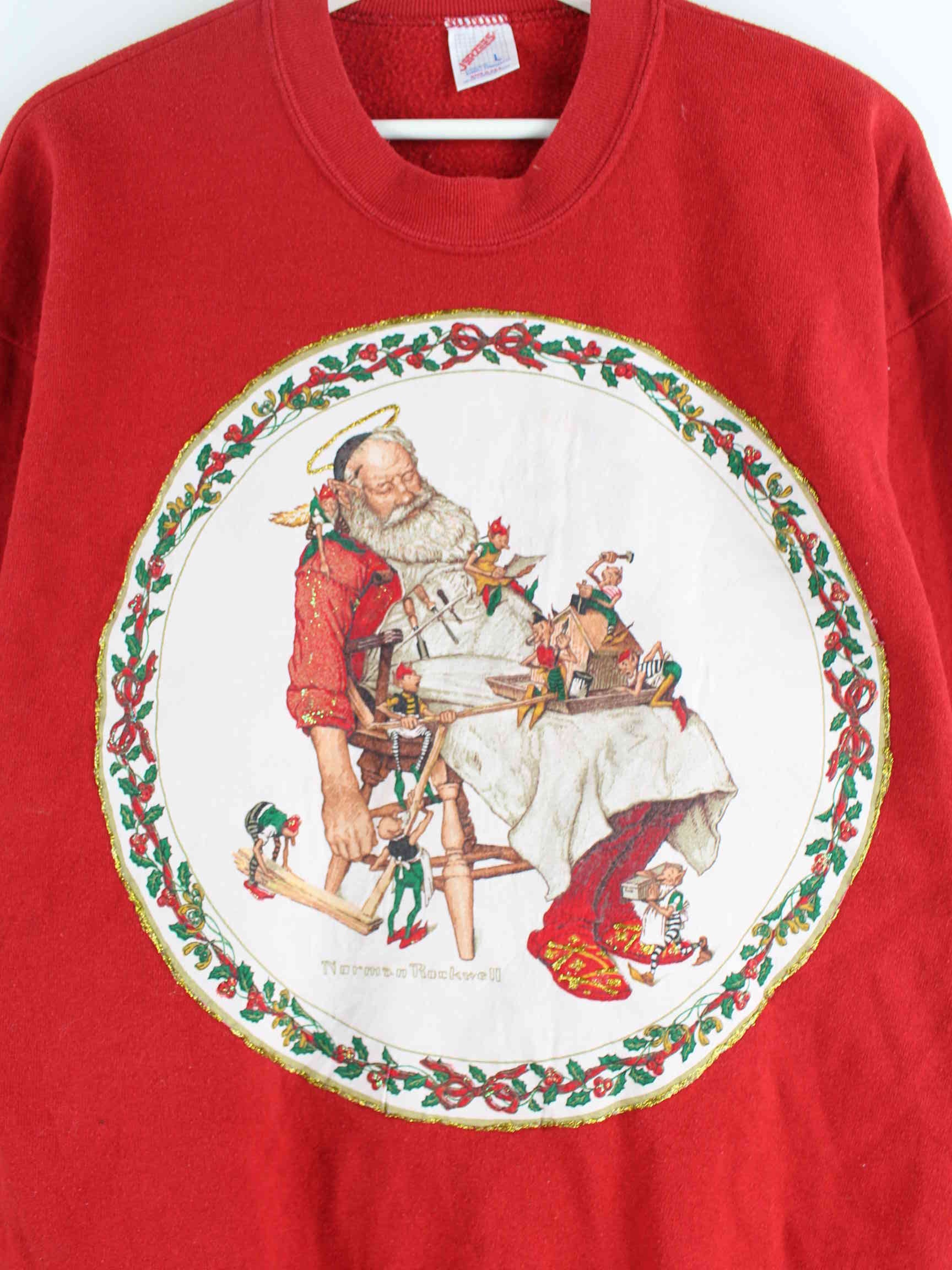 Jerzees 90s Vintage Santa Embroidered Sweater Rot L (detail image 1)
