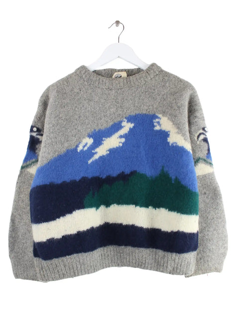 Vintage Damen 80s Woll Pullover Grau XS