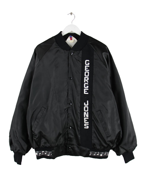 Vintage 90s George Jones College Bomber Jacke Schwarz XXL