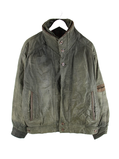 Vintage Lederjacke Grün M – Vorderseite