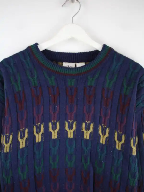 Vintage Pullover Mehrfarbig L – Detailansicht Vorderseite