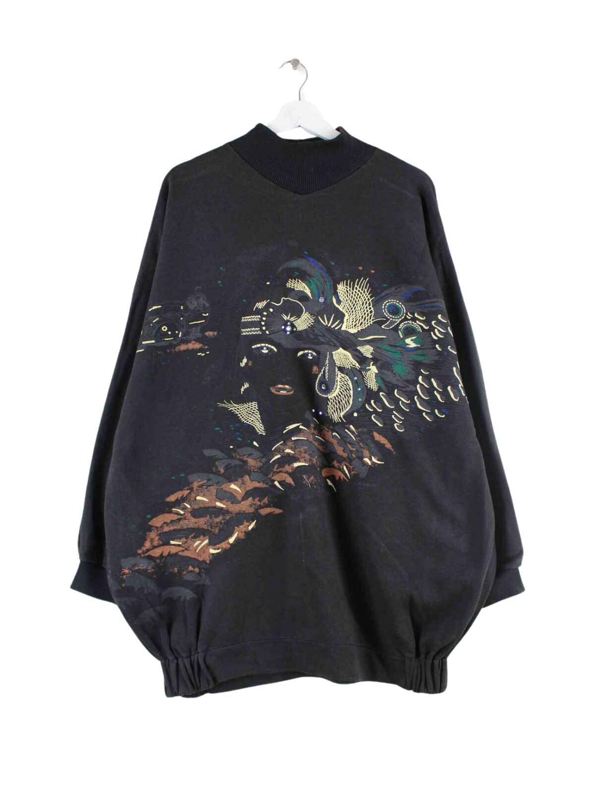 Vintage 90s Print Sweater Schwarz 3XL (front image)