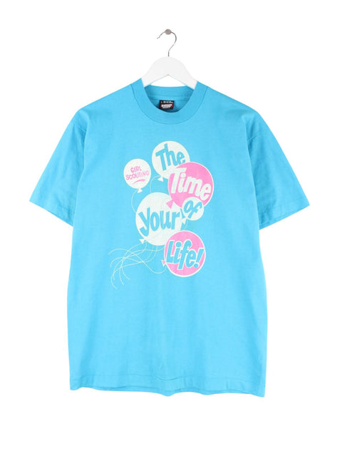 Screen Stars 90s Vintage Time Of Life Print Single Stitch T-Shirt Blau L