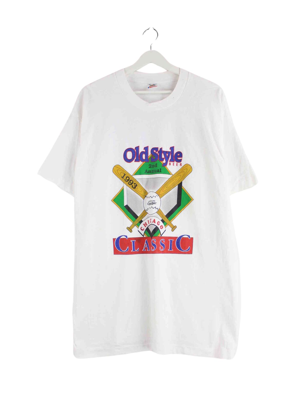 Fruit of the Loom 1993 Vintage Chicago Baseball T-Shirt Weiß XL (front image)