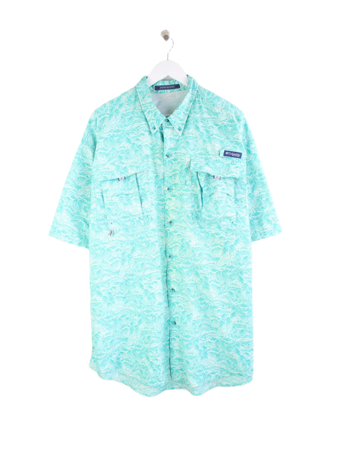 Columbia PFG 00s Wave Pattern Kurzarm Freizeit Hemd Türkis 3XL