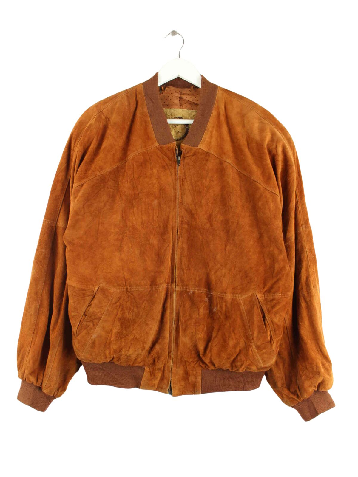 Christ 90s Vintage Suede Bomber Leder Jacke Braun L (front image)