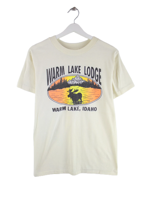 Hanes 80s Vintage Warm Lake Lodge Print Single Stitch T-Shirt Weiß M