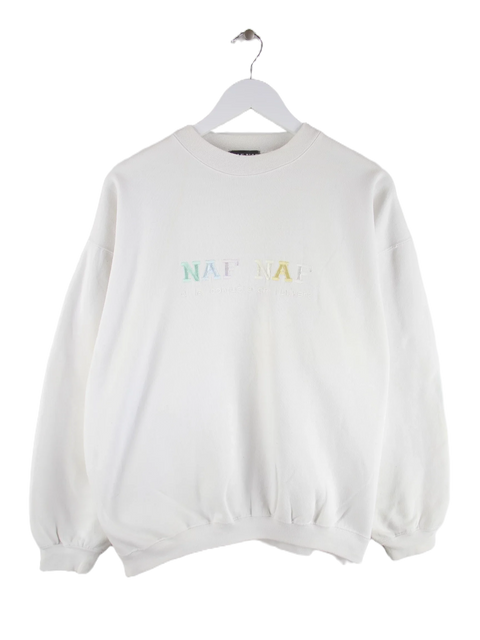 Naf Naf 90s Vintage Embroidered Spellout Sweater Weiß M