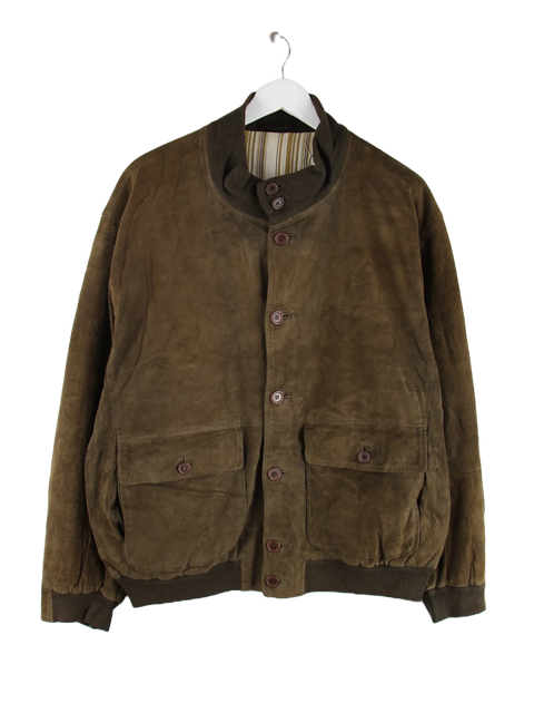 Vintage 90s Suede Bomber Four Pockets Jacke Braun XL