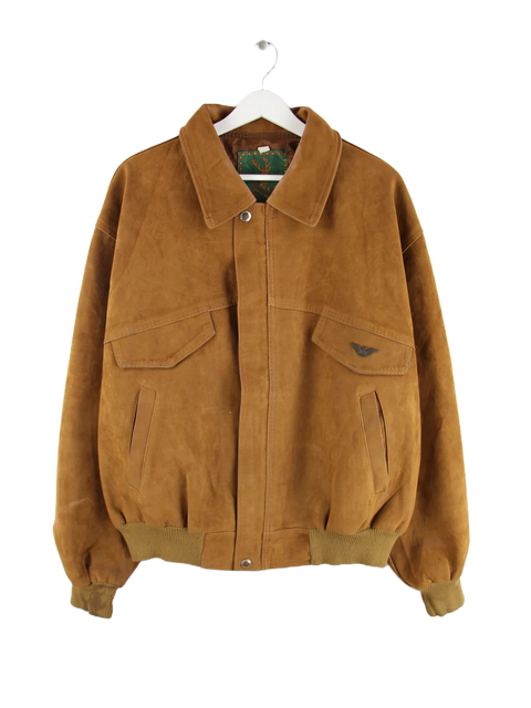 Vintage 90s Suede Wildleder Bomber Jacke Braun XL