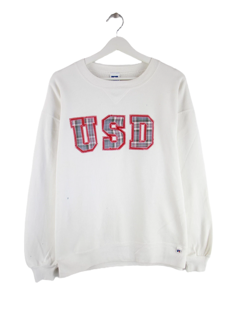 Russell Athletic 90s Vintage USD Appliqué Damen Sweater Weiß XL