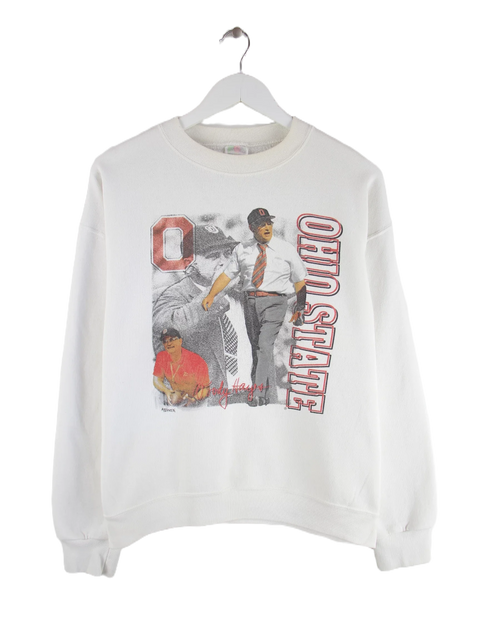 Fruit of the Loom 90s Vintage Ohio State Print Damen Sweater Weiß L