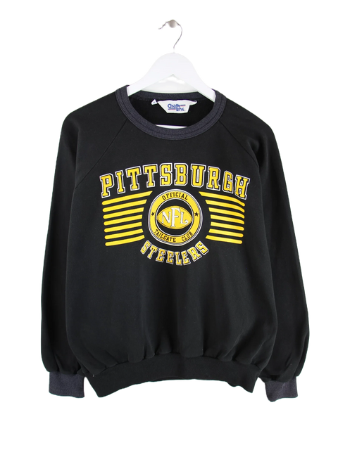 Vintage 90s NFL Pittsburgh Steelers Print Damen Sweater Schwarz XL