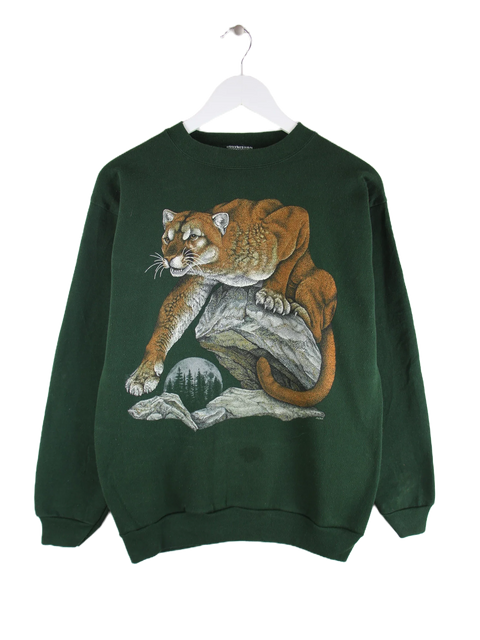 Tultex 90s Vintage Cougar Print Sweater Grün L