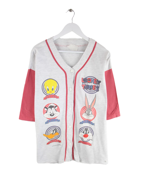 Warner Bros 90s Vintage Looney Tunes Print Baseball Jersey Grau L