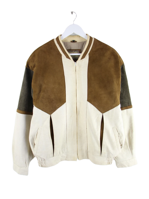 Vintage 80s Suede Bomber Jacke Braun S