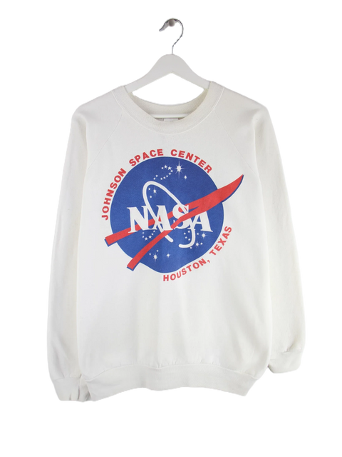 Fruit of the Loom 90s Vintage NASA Johnson Space Center Print Sweater Weiß XL