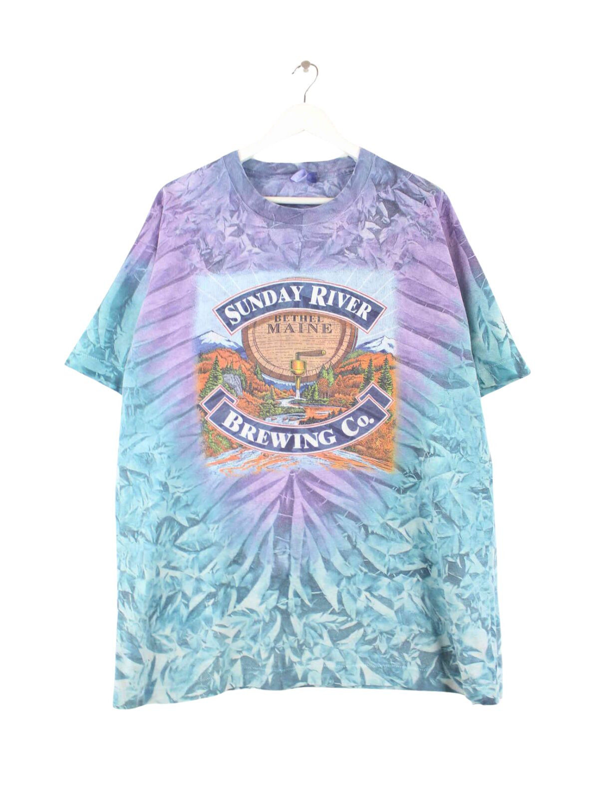 Vintage 90s Brewery Print Single Stitch Tie Dye T-Shirt Mehrfarbig XL (front image)