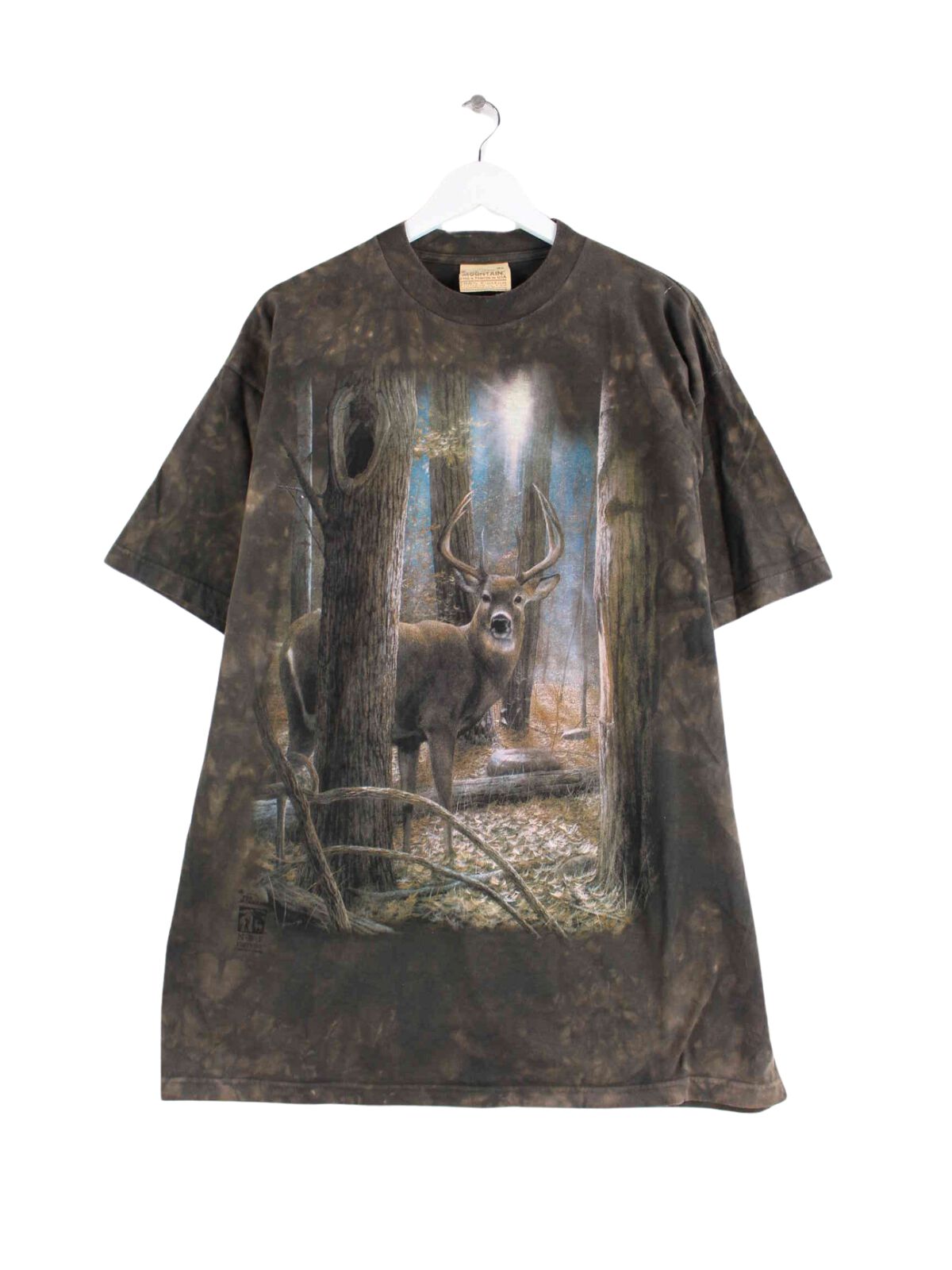 Vintage 90s Deer Print T-Shirt Braun XL (front image)