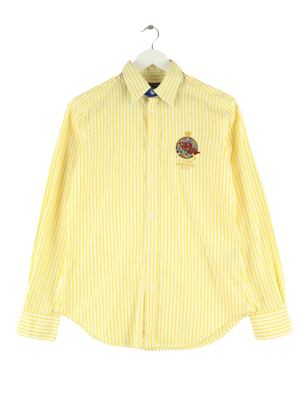 Ralph Lauren 90s Vintage Striped Embroidered Hemd Gelb XS (front image)