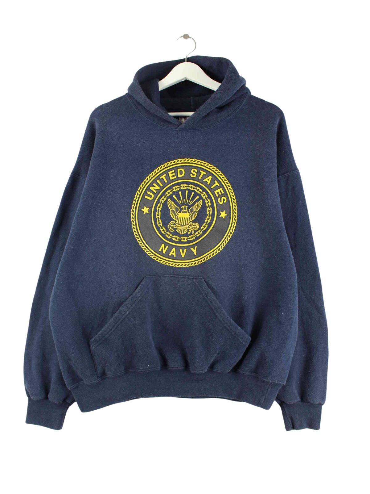 Vintage 90s US Navy Hoodie Blau L (front image)