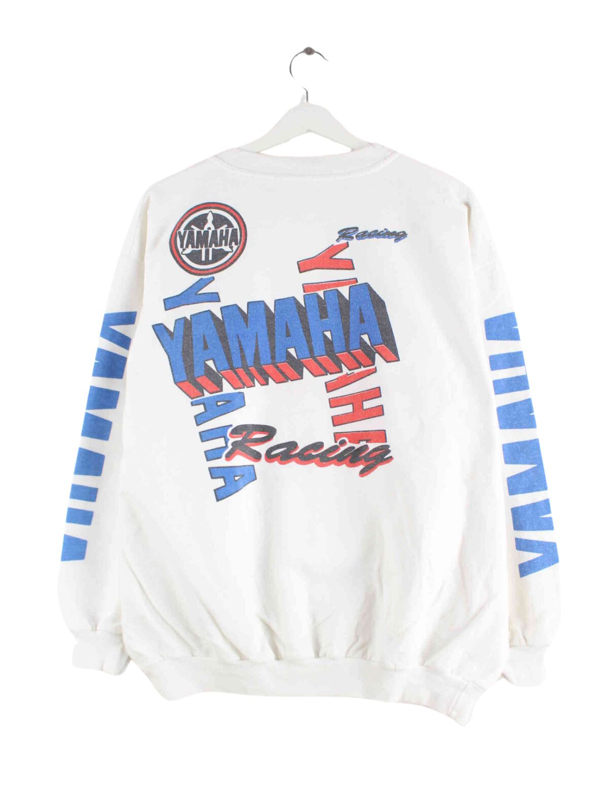 Vintage 90s Yamaha Print Sweater Weiß M (back image)