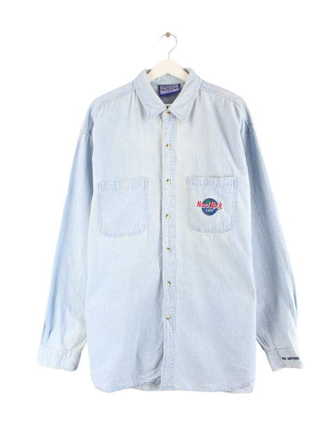 Hard Rock Cafe 90s Vintage Embroidered Hemd Blau XL