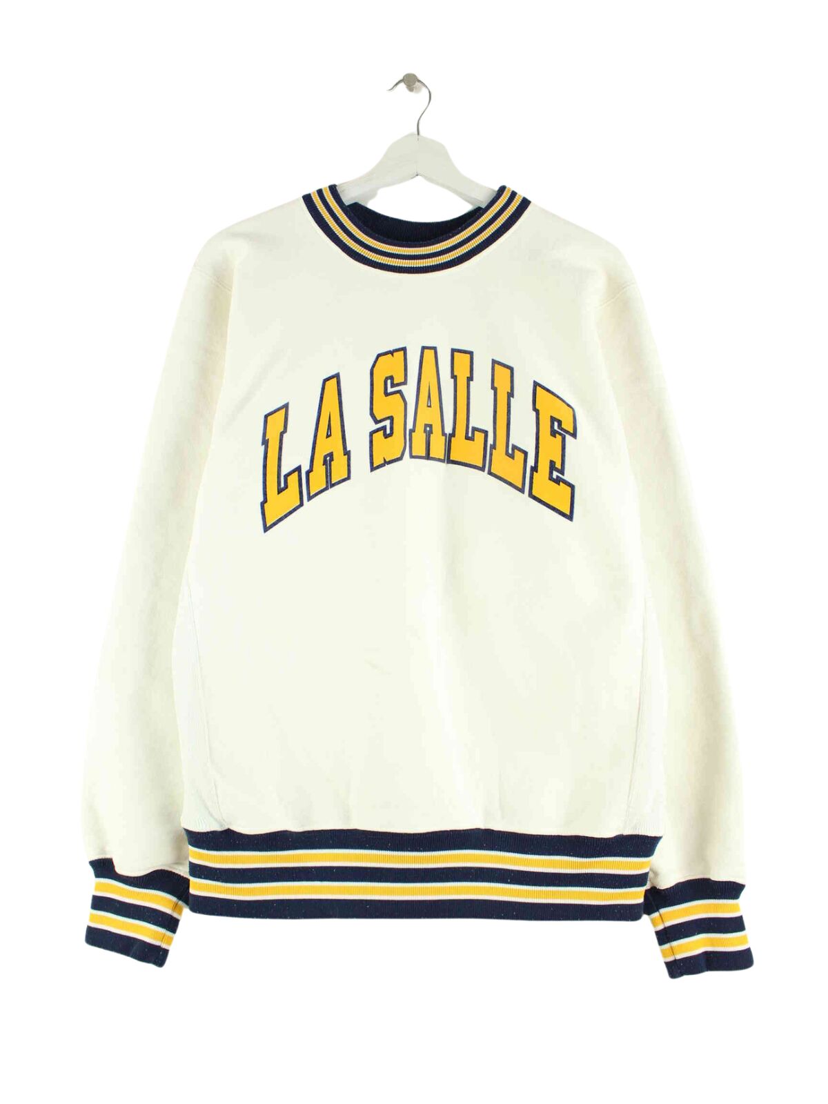 Vintage 80s La Salle Print Heavy Sweater Weiß L (front image)