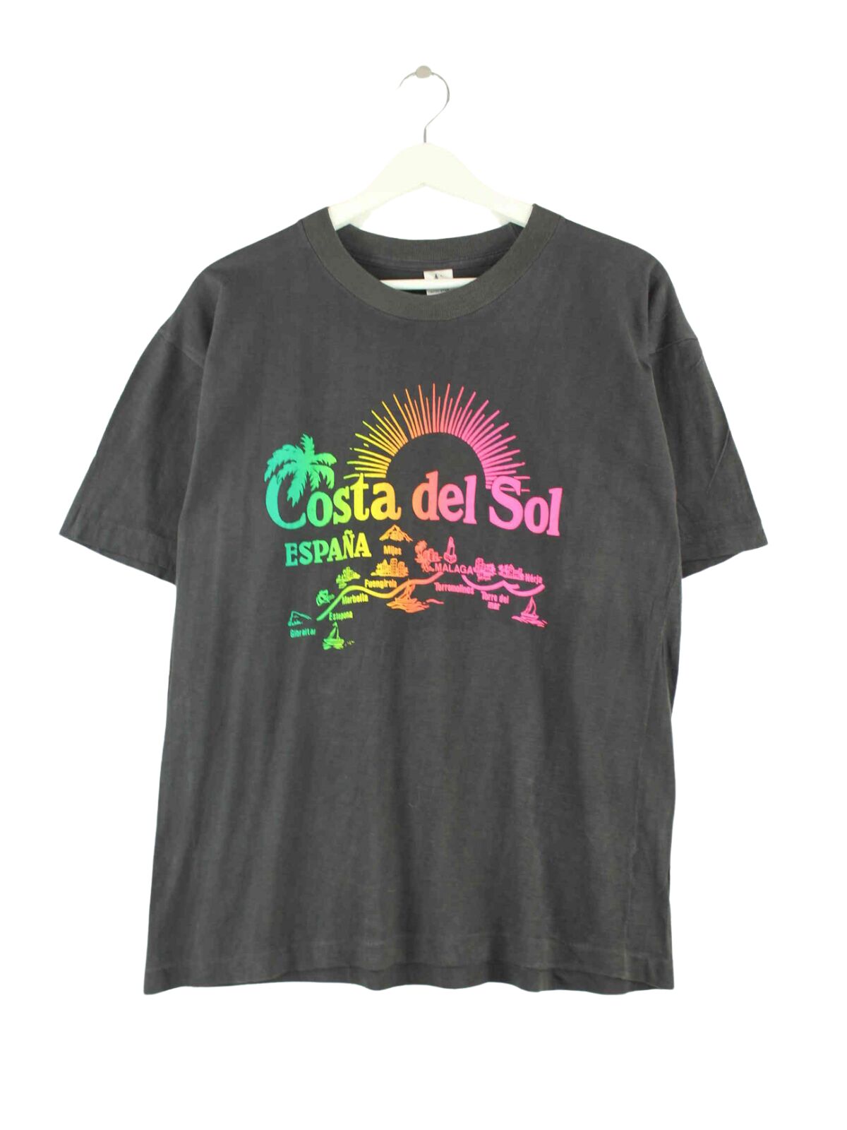 Vintage 90s Costa Del Sol Single Stiched T-Shirt Grau S (front image)