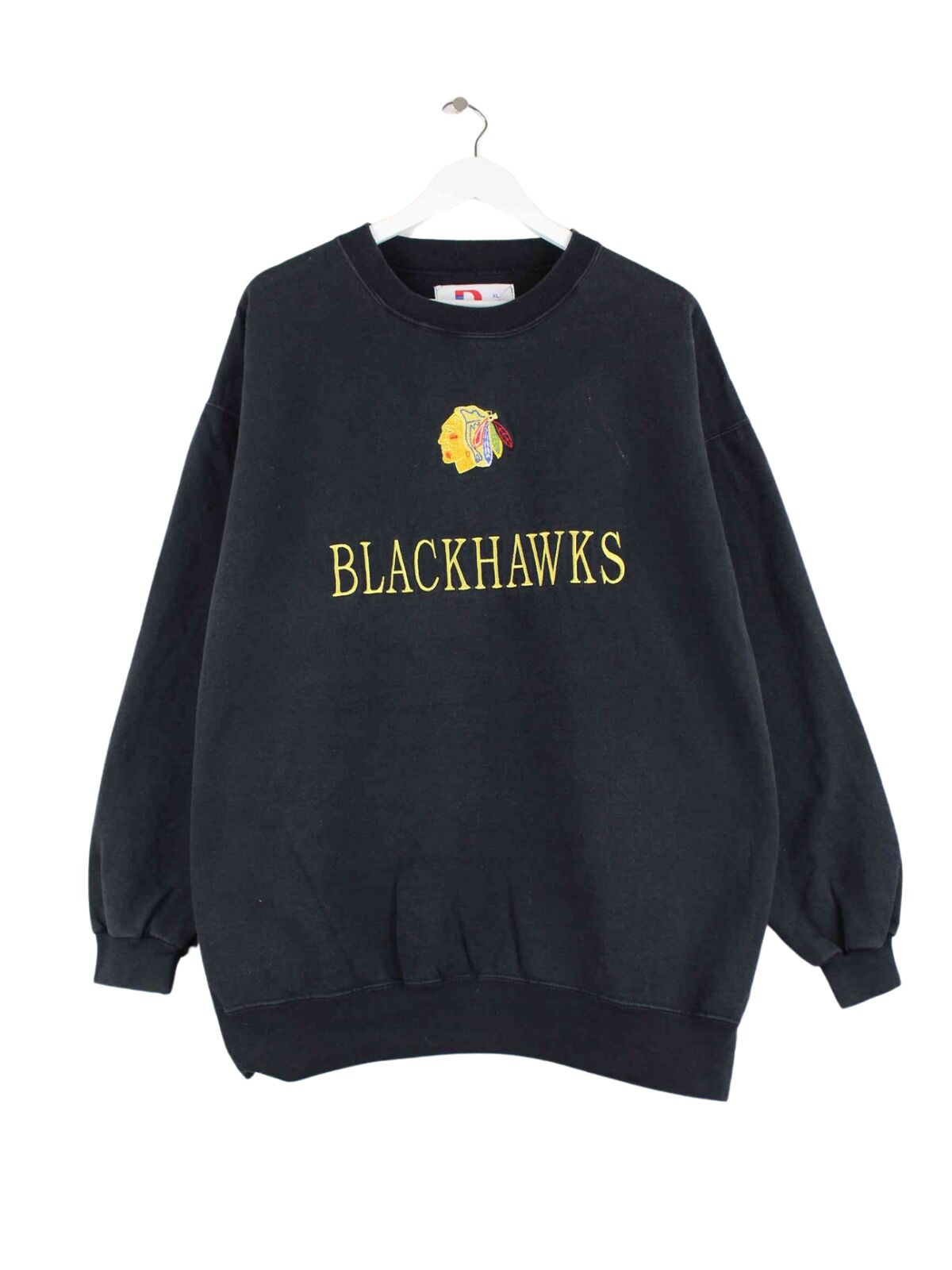 Vintage 90s Blackhawks Embroidered Sweater Schwarz XL (front image)