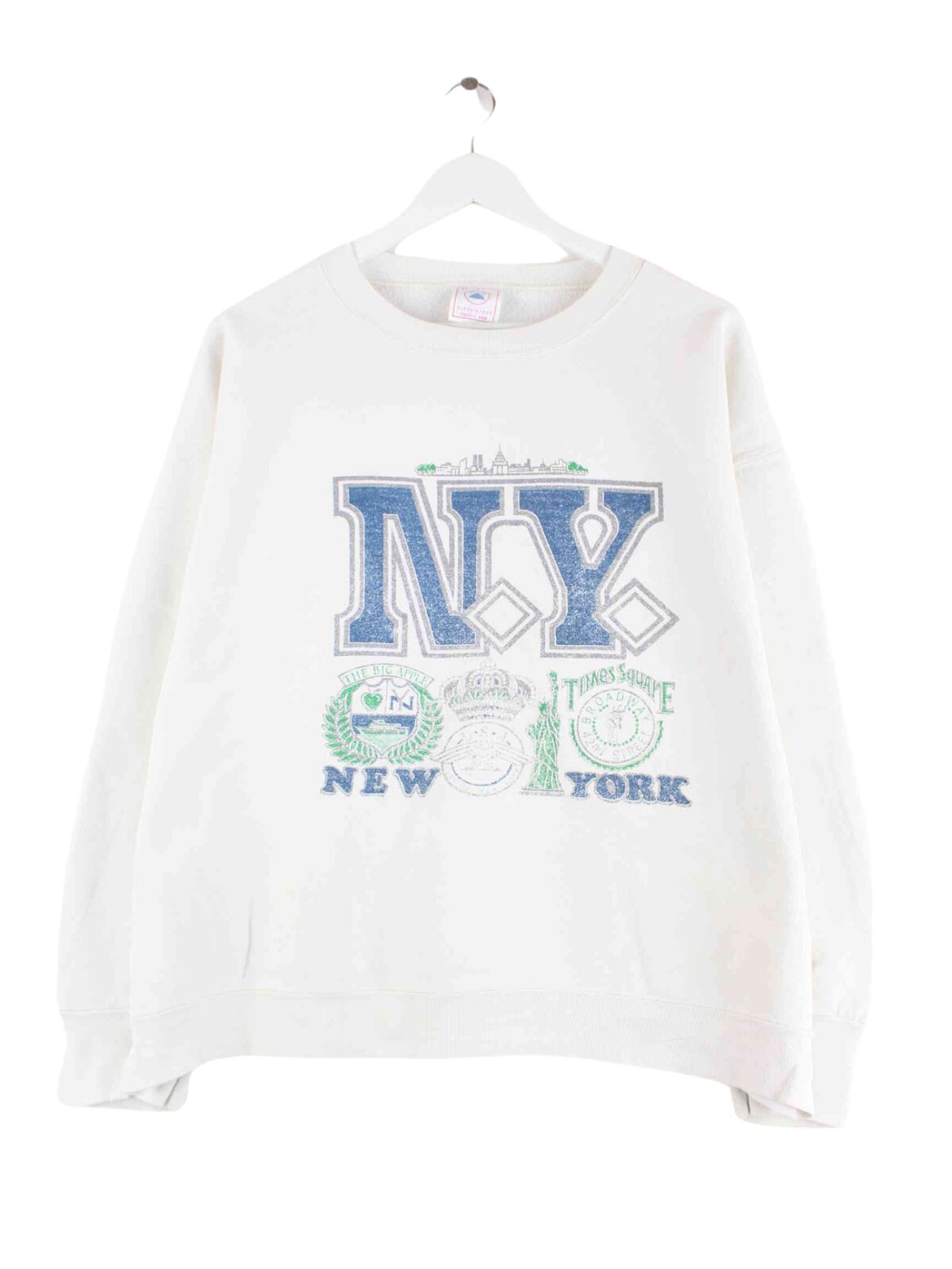 Delta 80s Vintage New York Print Sweater Weiß M (front image)