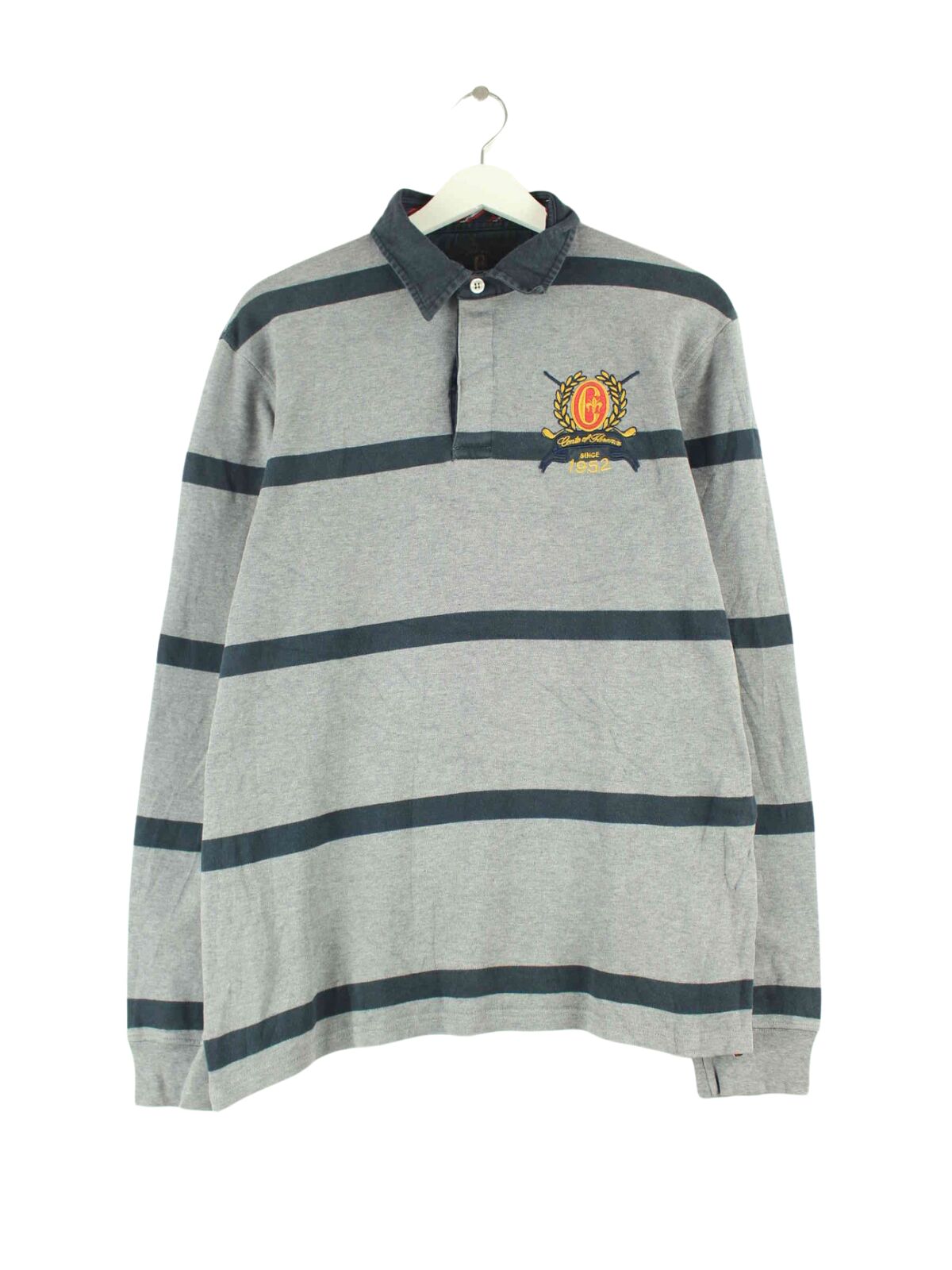 Vintage Embroidered Langarm Polo Grau L (front image)