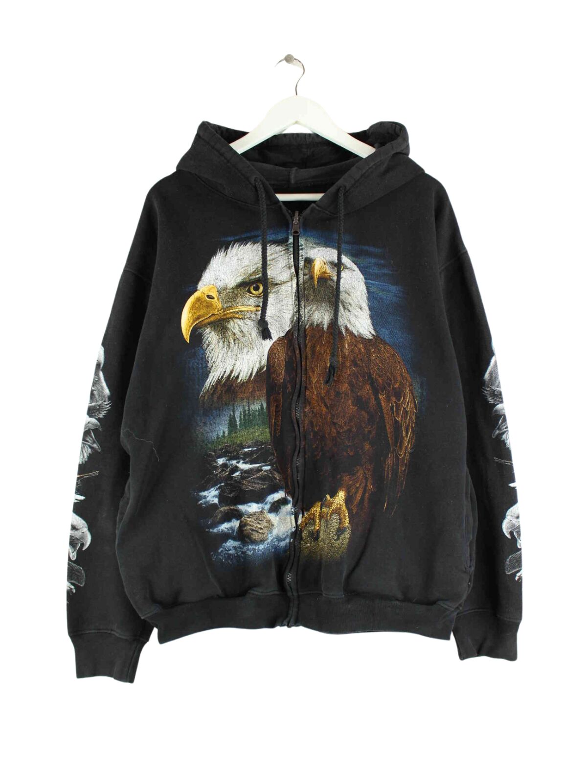 Vintage y2k Eagle Print Zip Hoodie Schwarz L (front image)