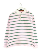 Vintage Damen Striped Langarm Polo Rosa M (front image)