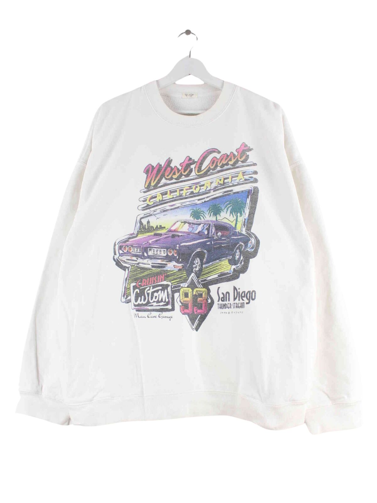 Vintage 1993 West Coast Cruisin Print Sweater Weiß XL (front image)