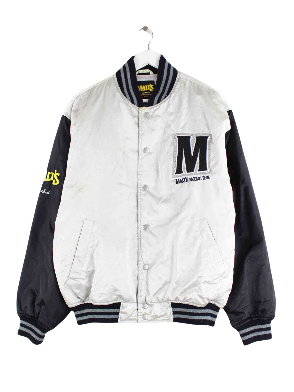 Vintage 90s Malt's Embroidered Varsity College Jacke Grau L (front image)